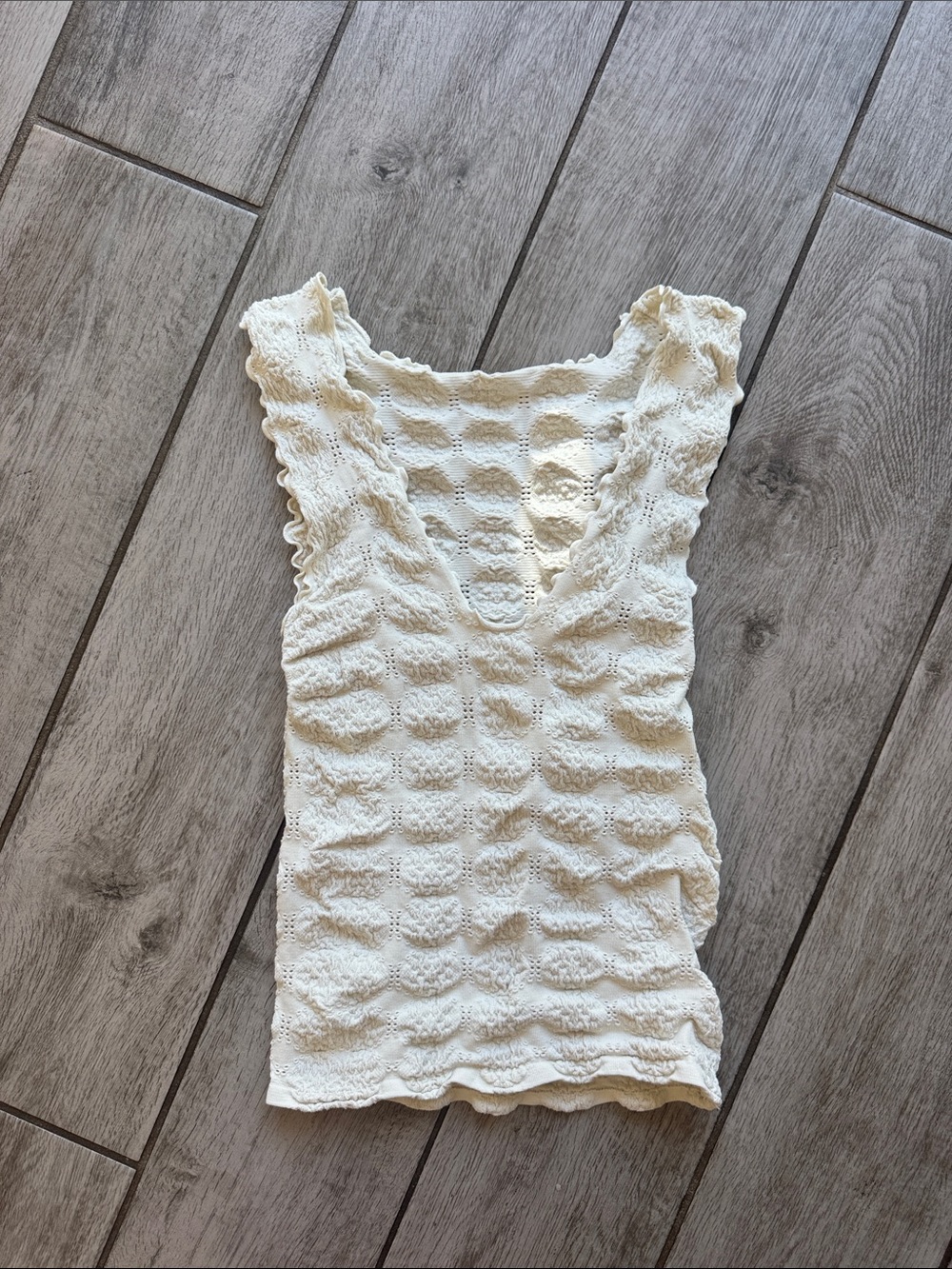 Free People Cream Lace Tank with Scalloped Edges